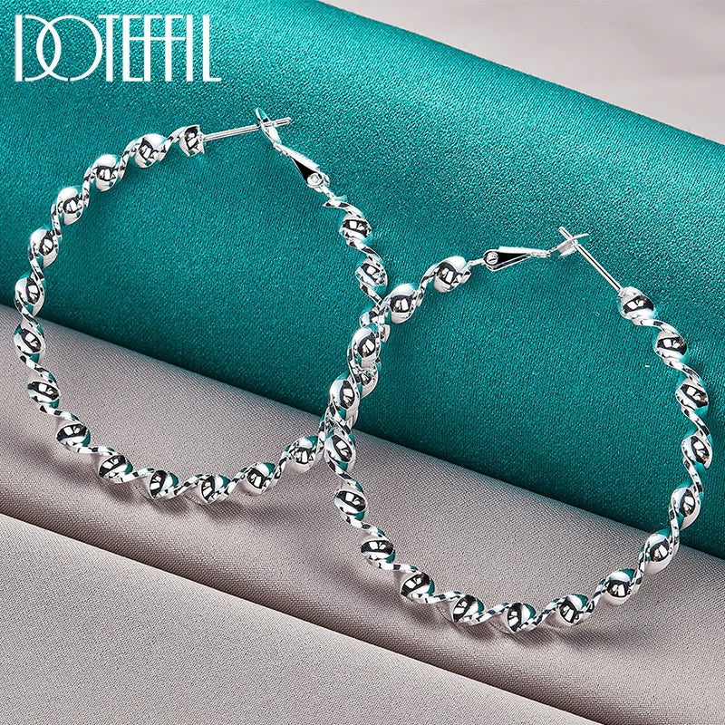 925 Silver Wave Hoop Earring For Women Party Wedding Jewelry