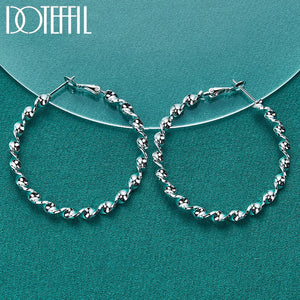 925 Silver Wave Hoop Earring For Women Party Wedding Jewelry