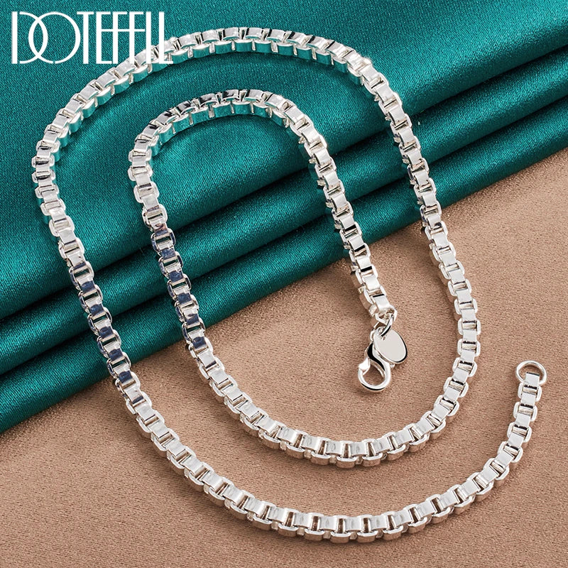 925 Silver 4mm 18in Box Chain Necklace Men Women Wedding Jewelry
