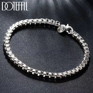925 Silver 4mm Box Chain Bracelet Wedding Jewelry
