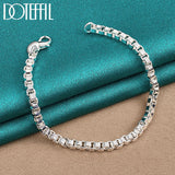 925 Silver Box Chain Bracelet 4mm Wedding Jewelry