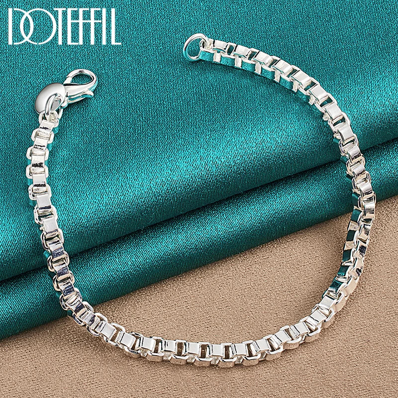 925 Silver Box Chain Bracelet 4mm Wedding Jewelry