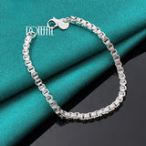 925 Silver Box Chain Bracelet 4mm Wedding Jewelry