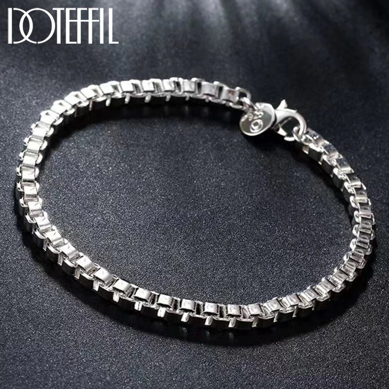 925 Silver 4mm Box Chain Bracelet Wedding Jewelry
