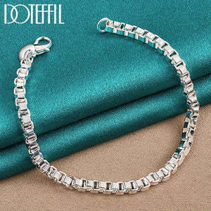 925 Silver 4mm Box Chain Bracelet Wedding Jewelry