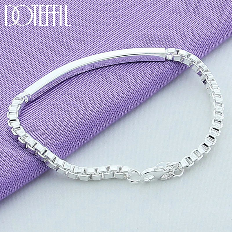 925 Sterling Silver 4mm Box Chain Bracelet Wedding Engagement Jewelry