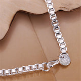 925 Sterling Silver 4mm Box Chain Bracelet Wedding Engagement Jewelry