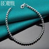 925 Silver Beads Ball Chain Bracelet Women Wedding Engagement