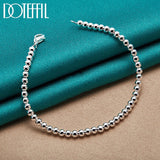925 Silver Beads Ball Chain Bracelet Women Wedding Engagement