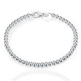 925 Sterling Silver 4mm Bead Ball Chain Bracelet Wedding Engagement Charm Jewelr