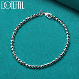 925 Silver Beads Ball Chain Bracelet Women Wedding Engagement