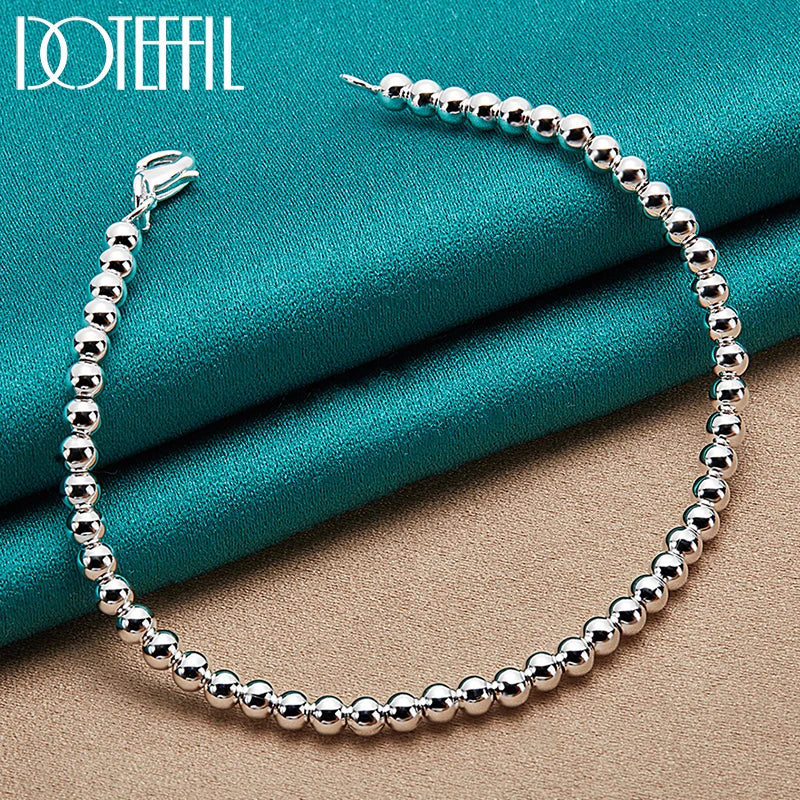 925 Silver Beads Ball Chain Bracelet Women Wedding Engagement