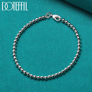 925 Sterling Silver 4mm Bead Ball Chain Bracelet Wedding Engagement Charm Jewelr