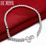 925 Silver 4mm Beads Bracelet Women Wedding Engagement Party Charm Jewelry