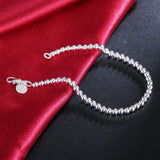 925 Silver 4mm Beads Bracelet Women Wedding Engagement Party Charm Jewelry