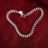 925 Silver 4mm Square Box Chain 8" Bracelet Woman Charm Wedding Party