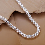 925 Silver 4mm Square Box Chain 8in Bracelet Wedding Party Jewelry