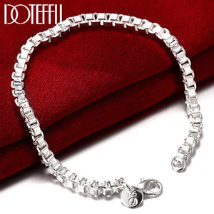 925 Silver 4mm Square Box Chain 8in Bracelet Wedding Party Jewelry