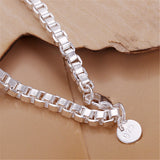 925 Silver 4mm Square Box Chain 8in Bracelet Wedding Party Jewelry