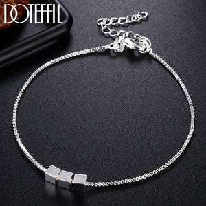925 Silver 4mm Three Square Chain Bracelet Women Wedding Jewelry