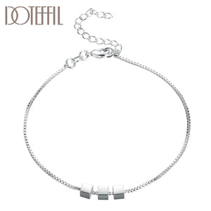 925 Silver 4mm Three Square Chain Bracelet Women Wedding Jewelry