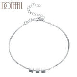 925 Silver 4mm Three Square Chain Bracelet Women Wedding Jewelry