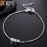 925 Silver 4mm Three Square Chain Bracelet Women Wedding Jewelry