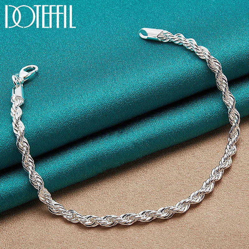 925 Silver Water Wave Chain Bracelet 4mm