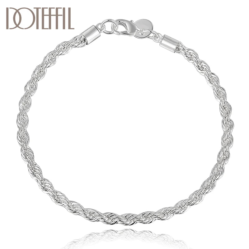 925 Silver Water Wave Chain Bracelet for Women Wedding