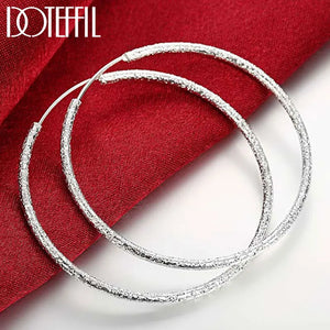 925 Silver 50mm/60mm Round Circle Matte Earrings Party Charm Wedding Jewelry