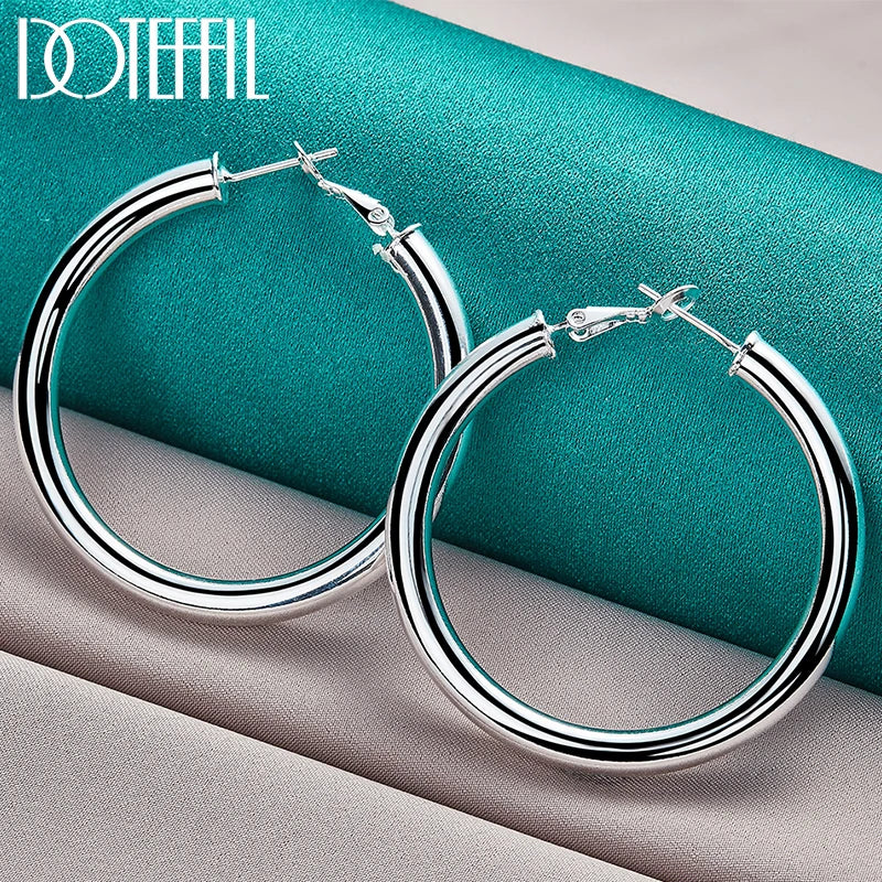 925 Silver 50mm Big Circle Hoop Earrings Wedding Jewelry