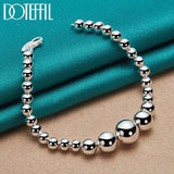 925 Silver Bead Ball Chain Bracelet Women Wedding Jewelry