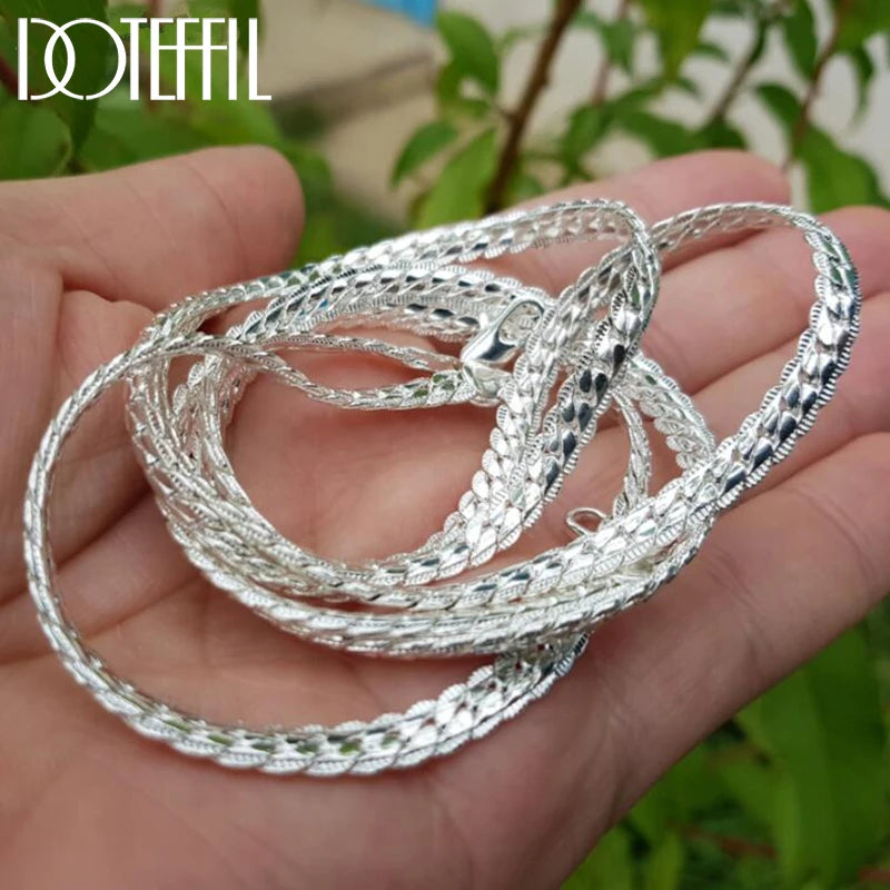 925 Sterling Silver 6MM Sideways Charm Necklace 45/50/60cm Wedding Jewelry