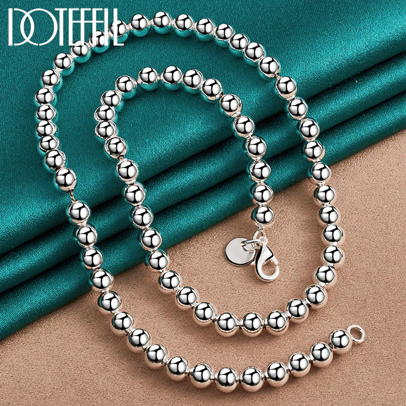 925 Silver 6mm 18in Beads Ball Chain Necklace Wedding Jewelry