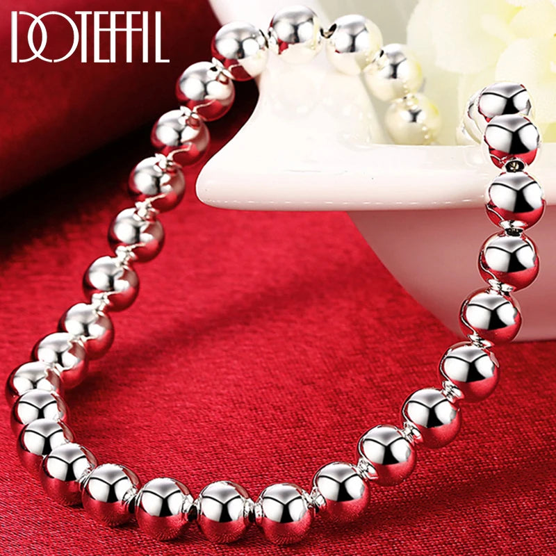 925 Silver Ball Bead Chain Bracelet For Women Charm Wedding Jewelry