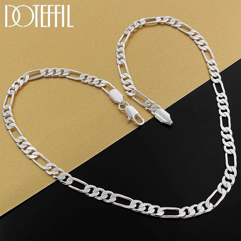 925 Silver 6mm Flat Chain 20 Inches Necklace Wedding Party Charm Jewelry