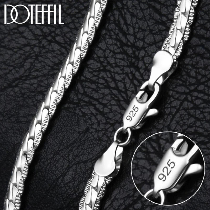 925 Silver 6mm Side Chain 16-24" Necklace Wedding Jewelry Gift