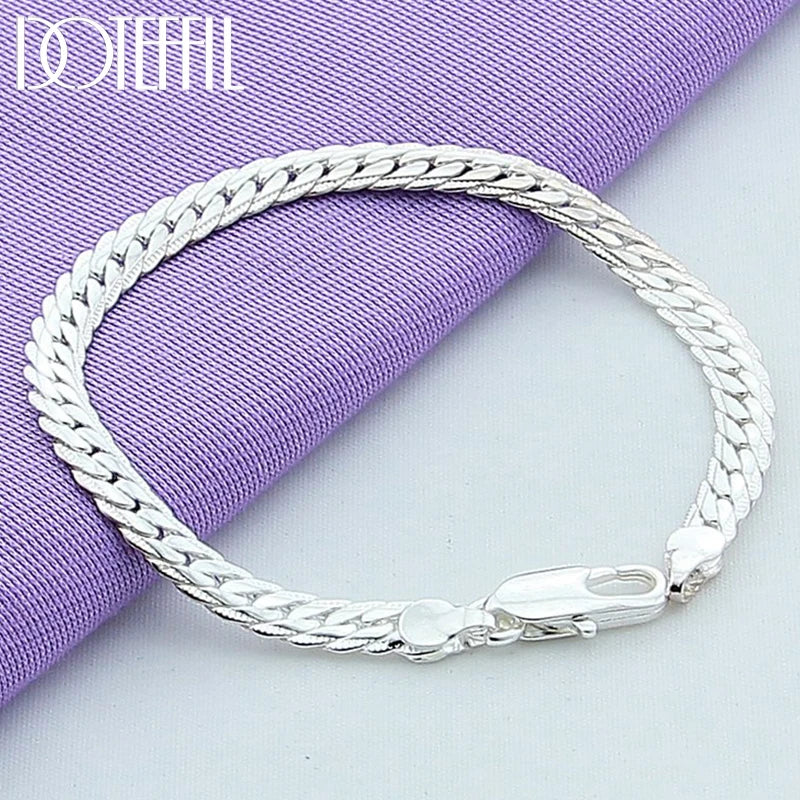 925 Silver 6mm Side Chain Bracelet Women Charm Wedding Jewelry