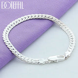 925 Silver 6mm Side Chain Bracelet Women Charm Wedding Jewelry
