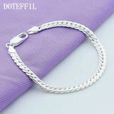 925 Silver 6mm Side Chain Bracelet Women Charm Wedding Jewelry