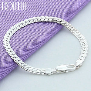 925 Silver 6mm Side Chain Bracelet Women Wedding Jewelry