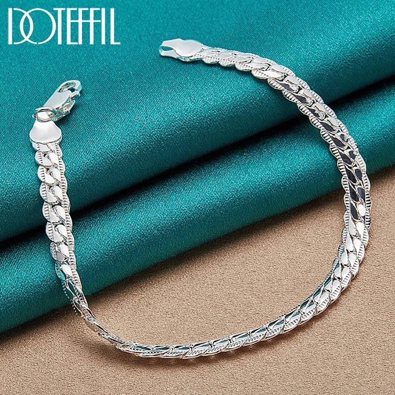 925 Silver 6mm Side Chain Bracelet Wedding Charm Jewelry