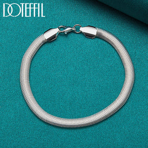 925 Silver 6mm Side Snake Chain Bracelet Wedding Engagement Party Jewelry