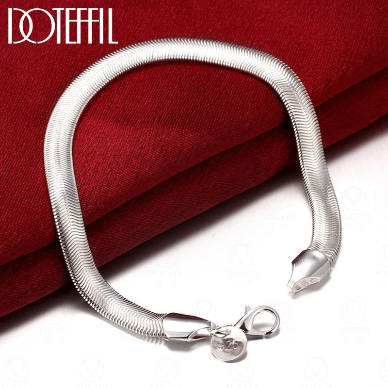 925 Sterling Silver 6mm Side Snake Chain Bracelet