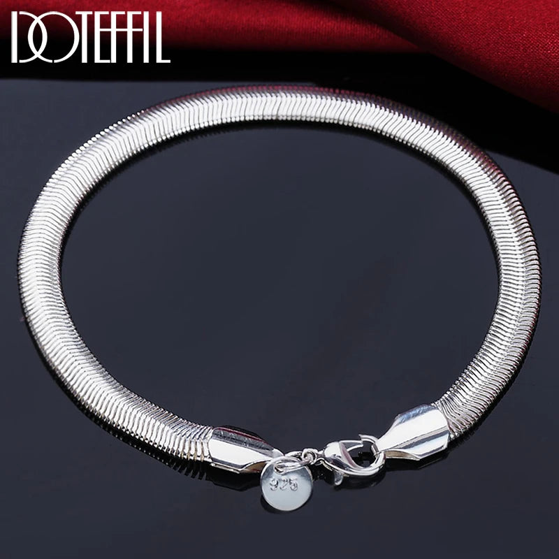 925 Silver 6mm Side Chain Bracelet Wedding Jewelry