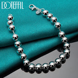 925 Silver 6mm Beads Bracelet Chain Women Wedding Jewelry