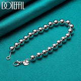 925 Silver 6mm Beads Bracelet Chain Women Wedding Jewelry