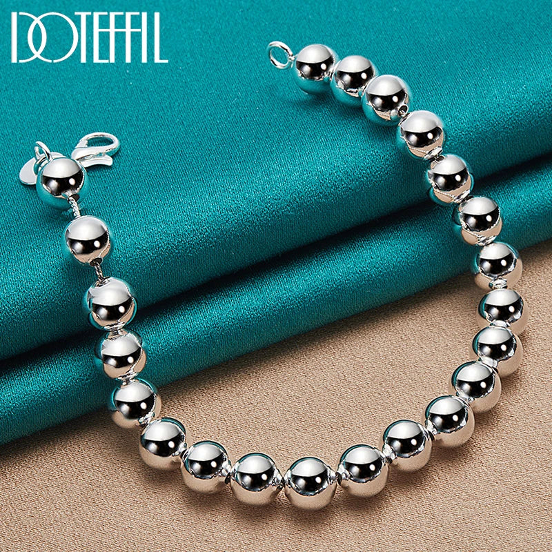 925 Silver 6mm Beads Bracelet Chain Women Wedding Jewelry