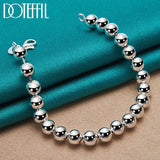 925 Silver 6mm Beads Bracelet Chain Women Wedding Jewelry