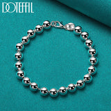 925 Silver 6mm Beads Bracelet Chain Women Wedding Jewelry